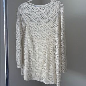 Mango Cream Crochet Long Sleeve Dress